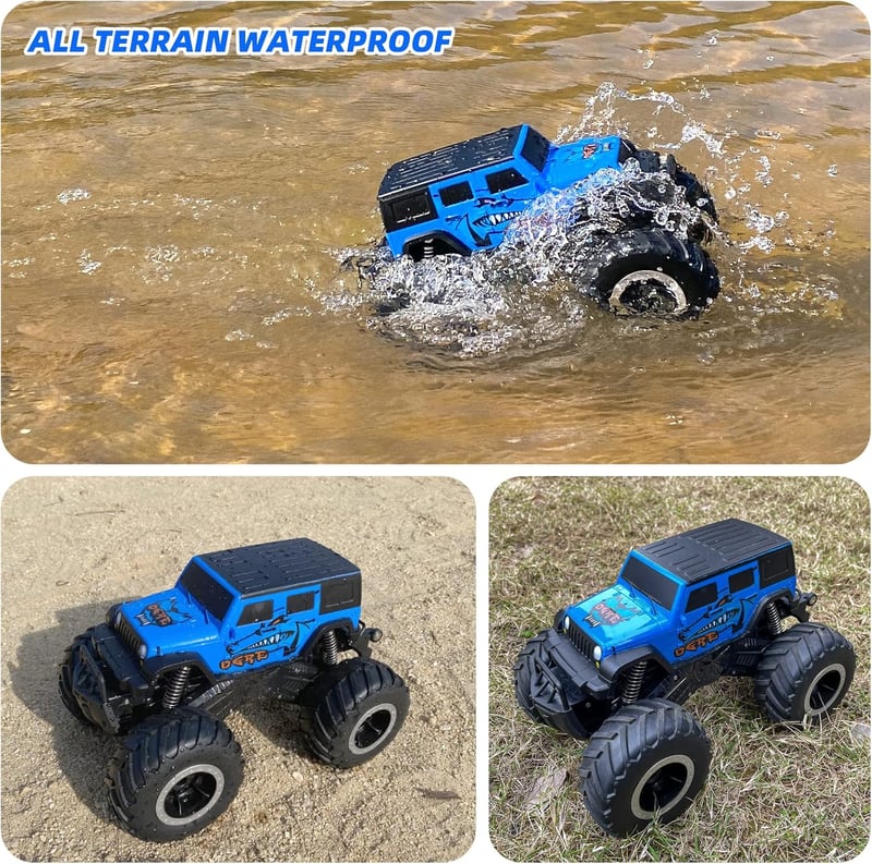 ACAMMZAR Kétéltű Távirányítós Autó Akksis- 2.4GHz 4WD 360° Forgás, Vízálló Monster Truck, 2 Akkumulátorral, Terepjáró RC Jármű 
