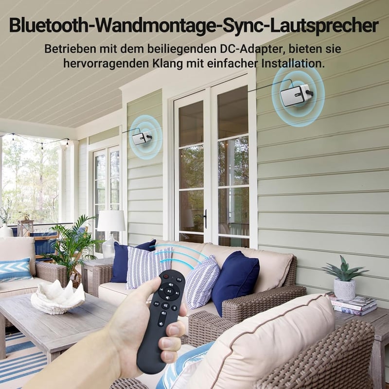 Inwa Bluetooth Kültéri Hangszóró, 250W Vezeték Nélküli Hangrendszer, IPX5 Vízálló, Falra Szerelhető, 2db Szinkronizálható Hangszóró Távirány