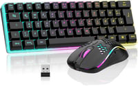 RedThunder K62 60% Vezeték Nélküli Gamer Billentyűzet és Egér Szett, QWERTZ DE Kiosztás, Újratölthető, Méhsejt Kialakítású Ultrakönnyű Egérr - Black 1