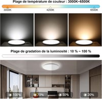 EXTRASTAR LED Mennyezeti Lámpa 24W - Kerek Ø29cm Távirányítós Dimmelhető Világítás 3000K-6500K 2200lm - Nappali, Hálószoba, Konyha, Erkély 3