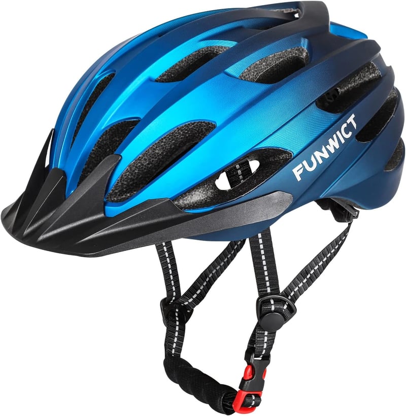 FUNWICT Könnyű Kerékpáros Bukósisak Állítható Mérettel L (57-61cm) - Levehető Napellenzős MTB Sisak 24 Szellőzőnyílással - Sötétkék