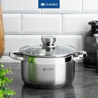 Daniks Rozsdamentes Acél Edénykészlet 3 Méretben, Indukciós Főzőlappal Kompatibilis, Üvegfedővel, 1.9L/2.9L/4.75L, Tésztafőző 3
