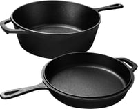 KICHLY Előkezelt Öntöttvas 2 az 1-ben Kombi Edénykészlet - 3,2 Literes Holland Sütő és 26 cm-es Serpenyő, Fekete, Tapadásmentes 1