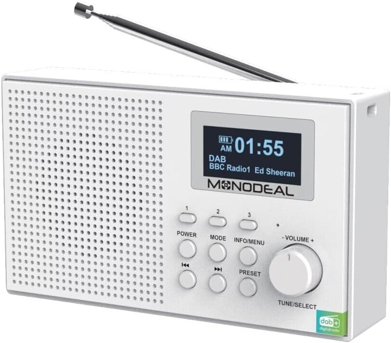MONODEAL DAB+ rádió Bluetooth-szal, ébresztővel és LCD kijelzővel - Tölthető konyhai kisrádió