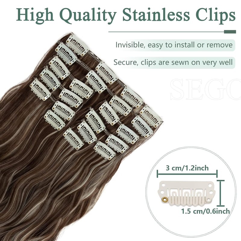 Sego 55cm-es Hullámos Csokibarna-Szőke Clip-in Hajhosszabbítás Szett - 12 részes, 180g
