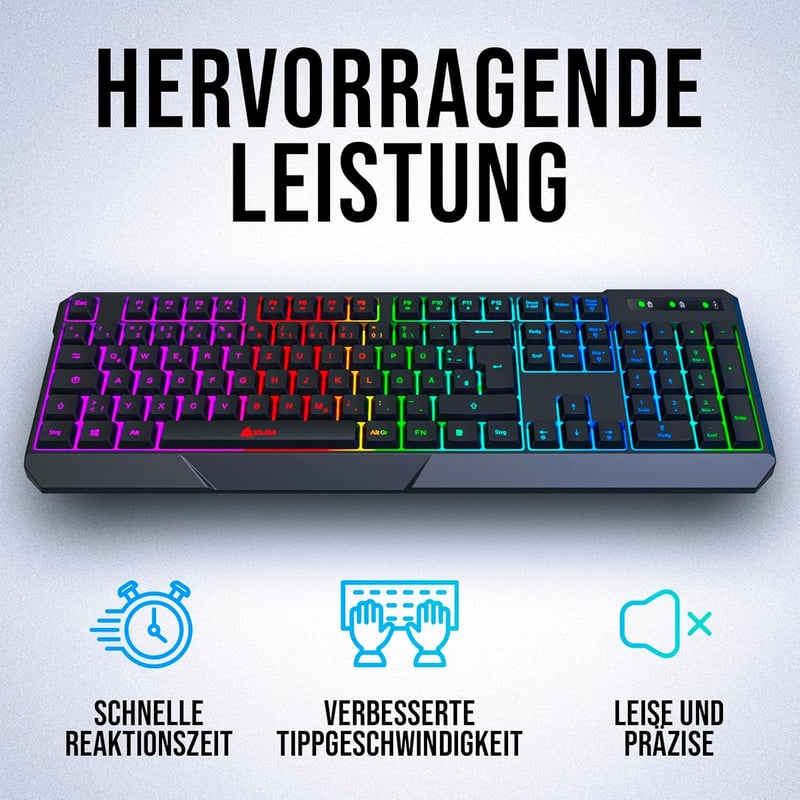 KLIM Chroma Gamer Billentyűzet - RGB Háttérvilágítás - 2ms Válaszidő - Vízálló - PC, Mac, PS4, PS5 Kompatibilis - Fekete
