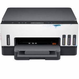 Imprimantă multifuncțională HP Smart Tank 7005 cu rezervor de cerneală — defectă, pentru piese: cap de imprimare blocat, cerneală scursă (stare: vezi a 2-a imagine)