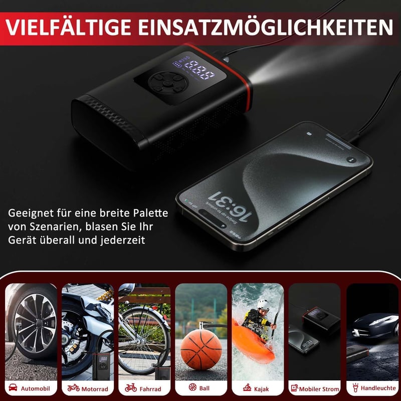 Hancaner 6000mAh-s Akkus Elektromos Pumpa 150PSI - Autó, Motor, Bicikli