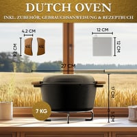 Gusskönig 2in1 Öntöttvas Kenyérsütő Edény 4,8L & Grill Serpenyő 1,8L - Kenyérsütő Forma Fedővel, Tapadásmentes Fekete Öntöttvas Fazék Kiegés 2