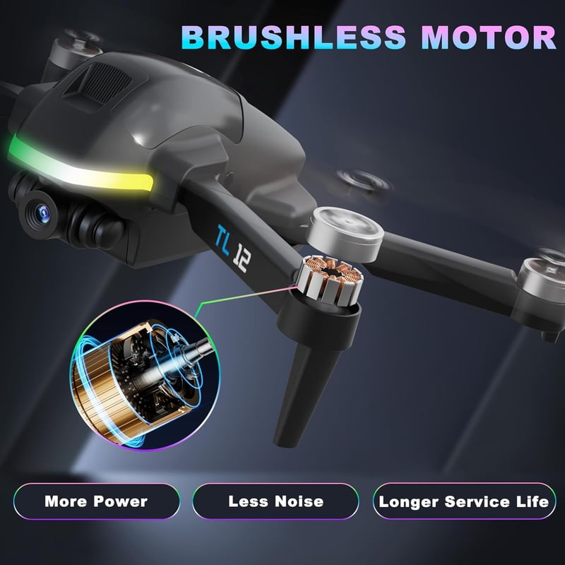 Tolatoyus TL12 Kezdő Drón 1080p HD Kamerával, WiFi FPV Élő Képátvitellel, Kefenélküli Motorral, LED Világítással, 3 Sebességfokozattal