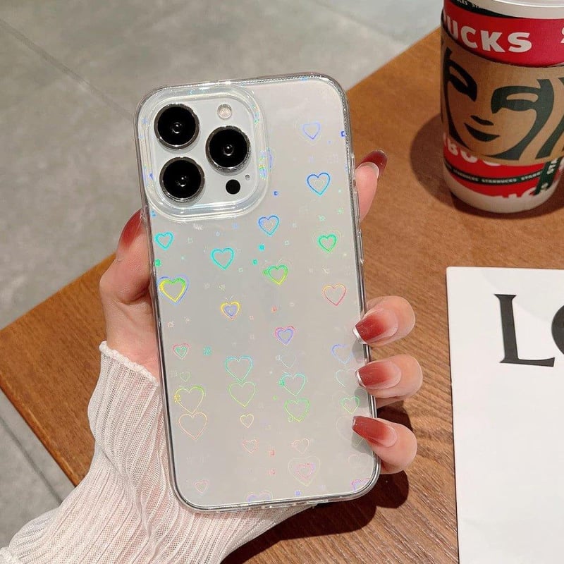 iPhone 13 Pro Max átlátszó, szívecskés szilikon védőtok, ütésálló