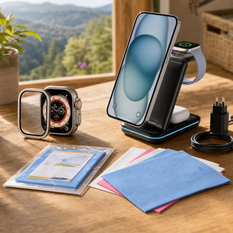 Zaštitni set za Apple Watch Ultra: 49 mm zaštita + 4x krpice + 3u1 punjač