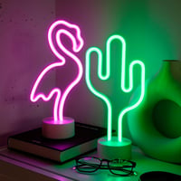 NELUX Kaktusz és Flamingó LED Neon Fali Dekoráció Szett - USB/Elemes Működés, Szobadísz, Gamer Szoba, Bár Világítás, 2 db 1