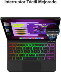 FOGARI Bluetooth Billentyűzet iPad Air 11/5/4 és Pro 11 Modellekhez - QWERTZ Touchpad, 7 Színű Háttérvilágítás, Fekete 3