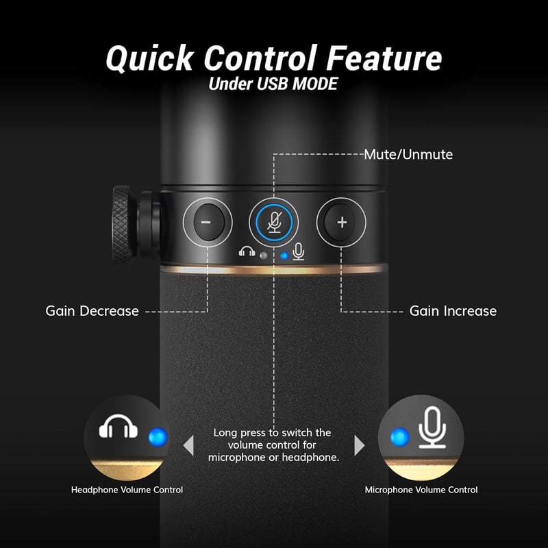 TONOR USB/XLR Dinamikus Mikrofon PC-hez Mikrofonállvánnyal - Némító Gombos Gaming Mikrofon PS4/PS5 Kompatibilis Podcast, Streaming és Stúdió