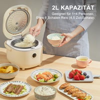 Bear Elektromos Rizsfőző 2L Kapacitással - 350W Multifunkciós Mini Készülék 6 Főzési Programmal, Párolóval, 2-4 Személyre, Bézs 5