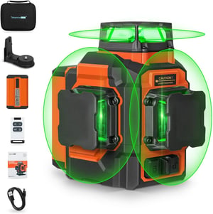 TakamineTech Zeleni Križni Laser - 3x360° Samonivelirajući Laserski Nivelator s 12 Linija, za Gradnju, Baterija 5200 mAh, s Daljinskim Upravljačem