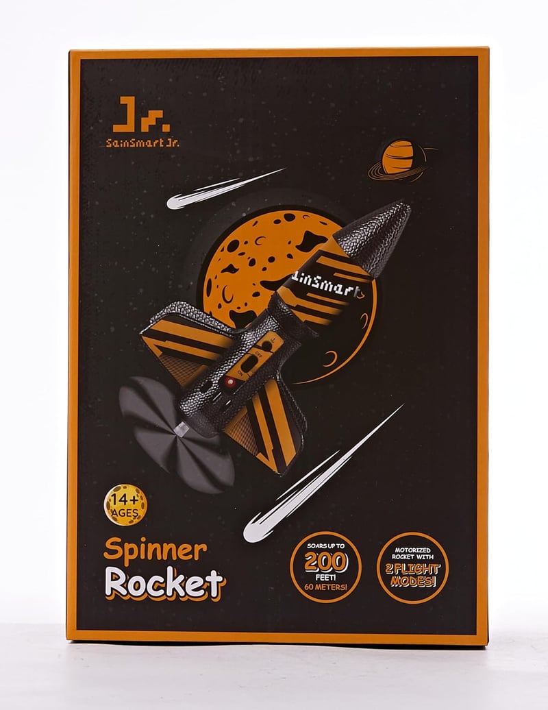 SainSmart Jr. Motoros Rakéta Játék Ejtőernyővel - 61 Méteres Kilövés, 8-12 Éveseknek (Fekete)