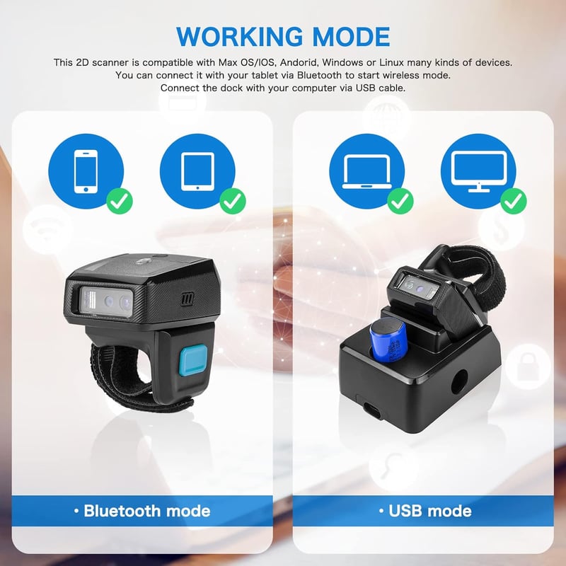 NETUM RS9000 Bluetooth Gyűrűs Vonalkódolvasó - Vezeték Nélküli Mini Szkenner Töltőállomással