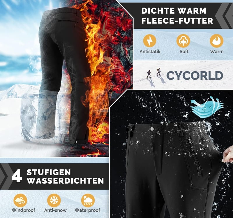 Cycorld férfi vízálló, bélelt téli túranadrág - Fekete, XXL