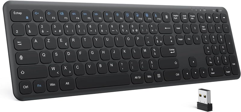 OMOTON vezeték nélküli AZERTY billentyűzet, ultravékony, numerikus blokkal, Windows kompatibilis