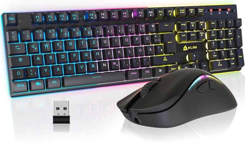 KLIM Thunder Vezeték Nélküli Gamer Billentyűzet és Egér Szett - RGB Háttérvilágítás, 4800 DPI, Beépített Akkumulátor, PC/PS4/PS5 Kompatibili