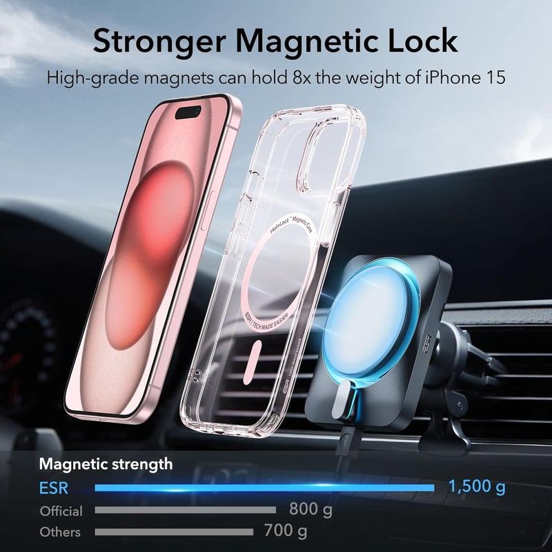 ESR MagSafe-kompatibilis iPhone 15 Plus tok - Katonai védelem, rózsaszín