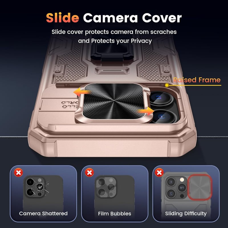 Doeshine iPhone 16 Pro Max Tok, 360° Forgatható Mágneses Gyűrűs Állvánnyal, Katonai Szintű Védelem, Kameracsúszka, 2db Kijelzővédő Fóliával,