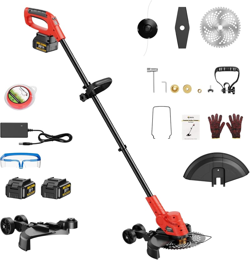 Conentool 1000W Akkus Fűkasza Szegélynyíró 24V Kefe Nélküli Motorral, 2db 4000mAh Akkumulátorral, 3 Vágópengével, 30cm Vágásszélességgel, Pi