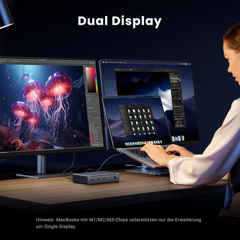 UGREEN Revodok Max 208 Thunderbolt 4 Dokkoló - 40Gbps, 3 TB4 Port, Dual 4K@60Hz/8K Kijelző, 85W Töltés, Gigabit Ethernet, Mac Mini M4 Pro Ko