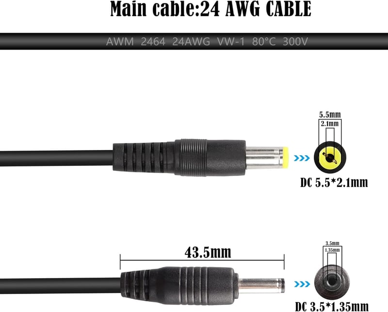 GINTOOYUN 2 db DC 5.5x2.1mm - DC 3.5x1.35mm Tápkábel Biztonsági Kamerákhoz, Mini Hangszórókhoz, 1m Hosszú, 24AWG Réz Vezeték