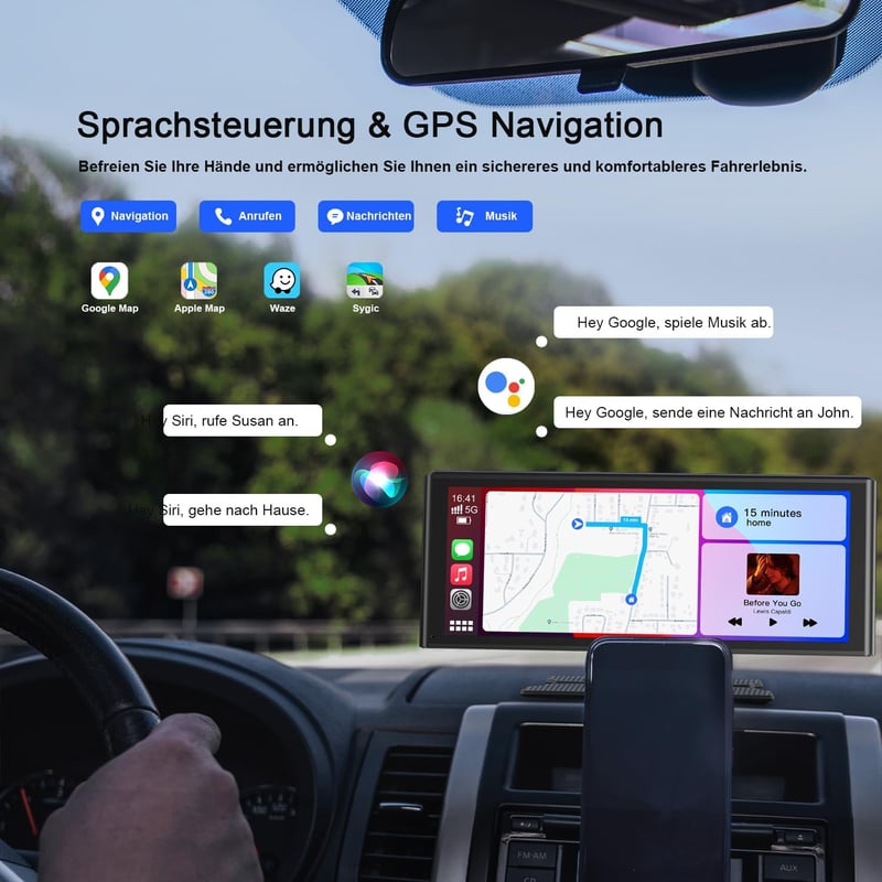 Avylet 9,26" Vezeték Nélküli CarPlay Kijelző Apple CarPlay & Android Auto Támogatással, IP67 Tolatókamerával, GPS Navigációval, Bluetooth
