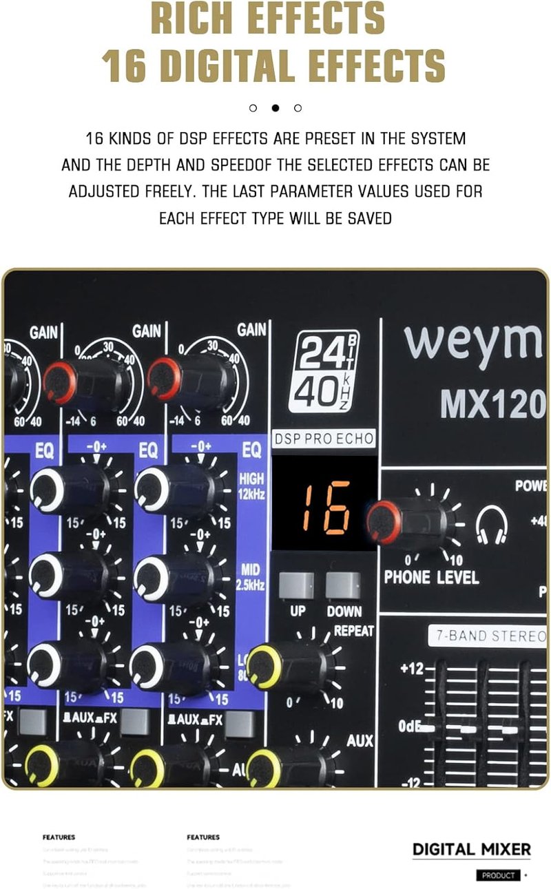 Weymic MX-80 Professzionális 8 Csatornás Keverőpult - DJ, Színpad, Karaoke Hangkeverő USB Csatlakozással és DSP Effektekkel