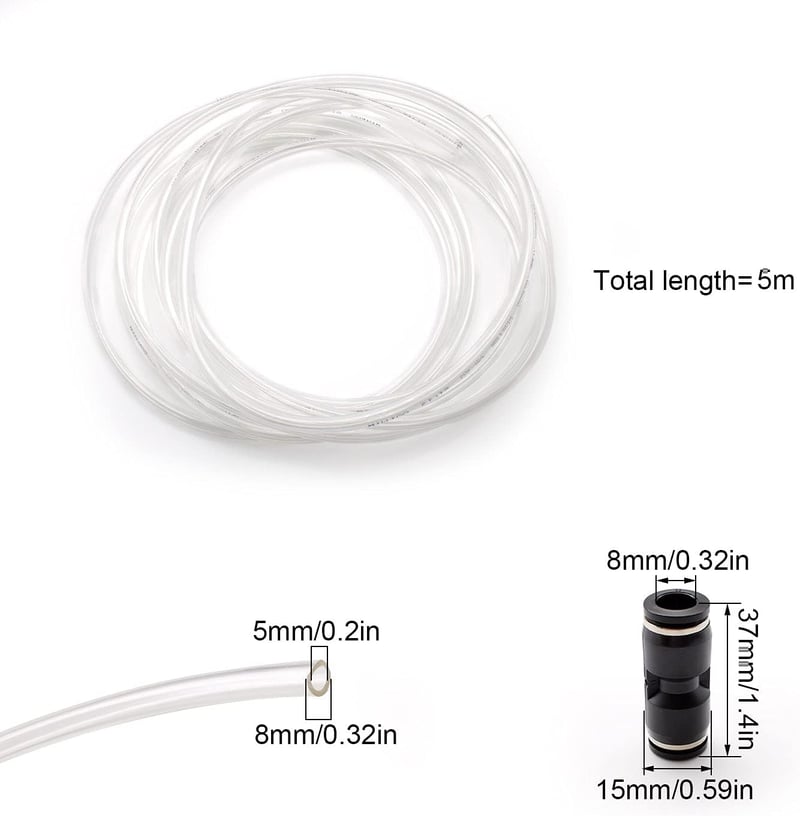 SRJQXH Pneumatikus Tömlő 8mm/5mm - 5m Átlátszó PU Levegőcső Kompresszorhoz, Vízálló, Olajálló, -30°C~80°C Hőtűrésű Csatlakozóval
