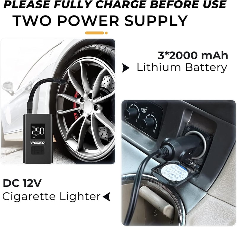 PESIKO Elektromos Kerékpár Pumpa 6000 mAh - Hordozható Digitális LCD Kijelzővel, LED Lámpával, Újratölthető Akkumulátorral, Powerbank Funkci