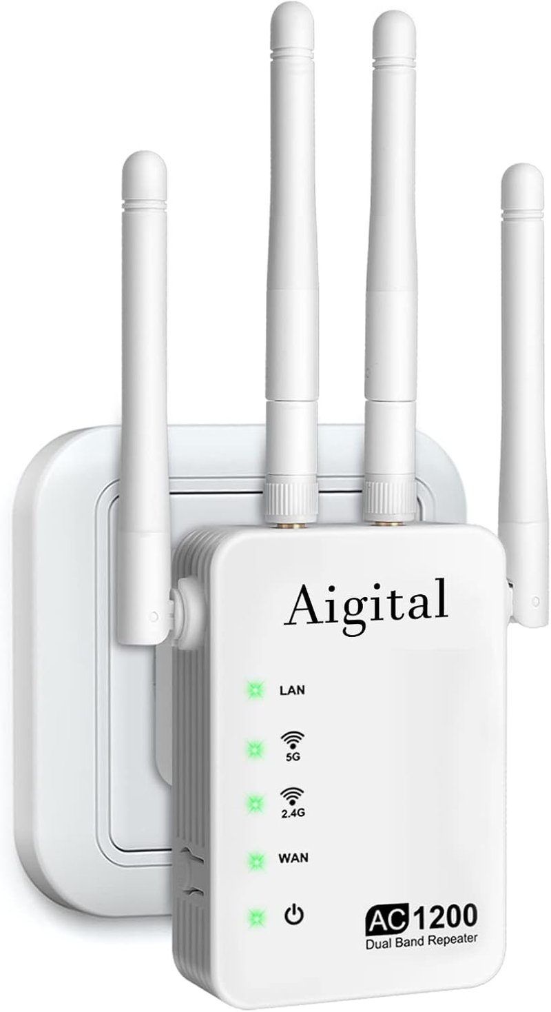Wodgreat 1200 Mbit/s Dual Band WiFi Jelerősítő, 2.4G & 5G WLAN Repeater Ethernet Porttal, 4 Antennás Jelismétlő, 245m² Lefedettség, AP Mód