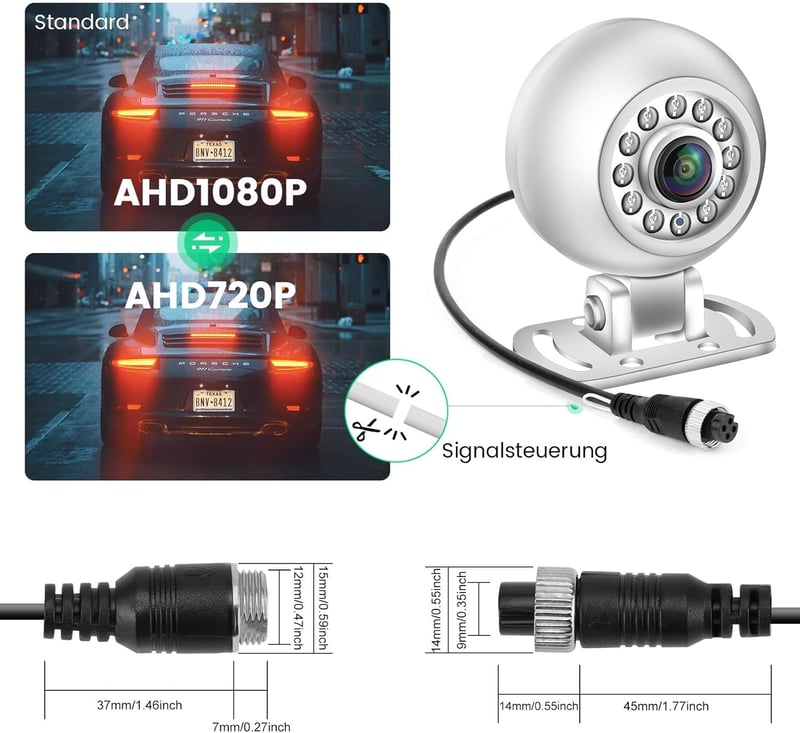 GreenAuto AHD 1080P Vízálló Éjjellátó Tolatókamera Lakóautókhoz és Teherautókhoz