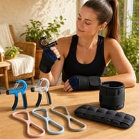 Pachet Fortă-Brațe: 3x clești forță + 3x benzi elastice + mănuși fitness + greutăți reglabile 1
