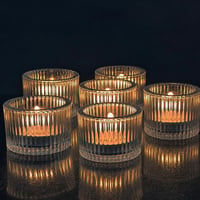 Suport pentru lumânări tip pastilă KZQXXT, sticlă, 4,5 x 3,5 cm, transparent, striat, pahar pentru lumânări, mini suport pentru lumânări, pentru zi de naștere, nuntă, decor de masă, 8 bucăți 1