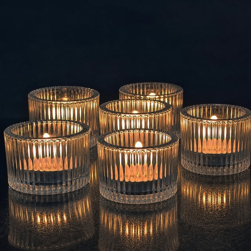 Suport pentru lumânări tip pastilă KZQXXT, sticlă, 4,5 x 3,5 cm, transparent, striat, pahar pentru lumânări, mini suport pentru lumânări, pentru zi de naștere, nuntă, decor de masă, 8 bucăți