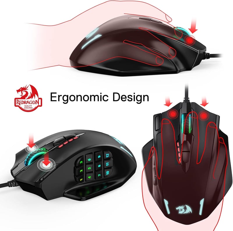 Redragon M908 IMPACT Lézeres Gamer Egér - 12400 DPI, 18 Programozható Gomb, RGB LED Világítás, USB Vezetékes, PC/Mac Kompatibilis