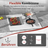 Cooksir 4 zónás indukciós főzőlap 3500W teljesítménnyel, 59 cm-es beépíthető fehér kerámiaüveg felülettel, kombinált zónával és dugvillás cs 3