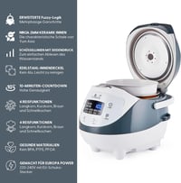 Yum Asia Panda Mini rizsfőző 0,6L kerámia edénnyel, Micom Fuzzy Logic technológiával, 8 főzési funkcióval, LED kijelzővel, 350W, fehér-szürk 3