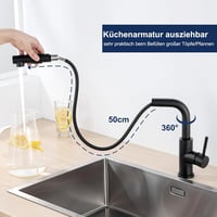 Lonheo Fekete Alacsony Nyomású Konyhai Csap Zuhanyfejjel és Kihúzható Csővel 4