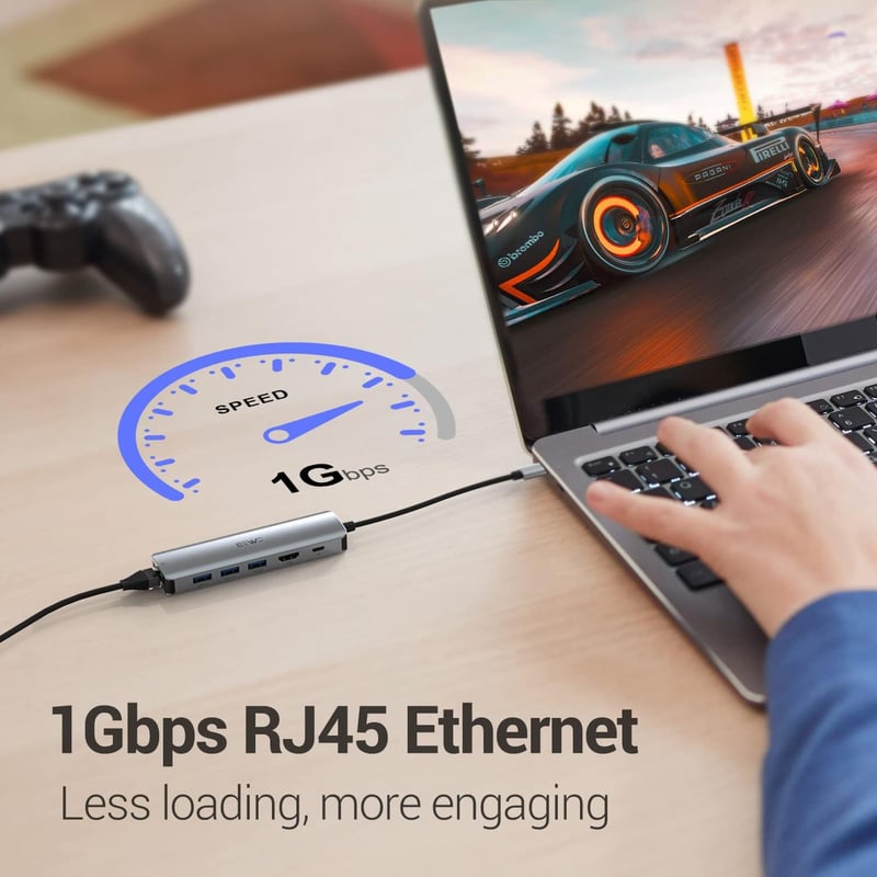 JESWO 6 az 1-ben USB-C Hub: 4K HDMI, Ethernet, 100W PD, MacBook és iPad Pro kompatibilis