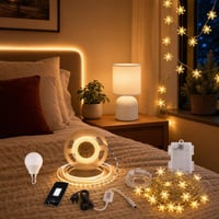 Kuckós LED-fénycsomag: 5 m LED-szalag + asztali lámpa + LED fényfüzér + LED-izzó 1