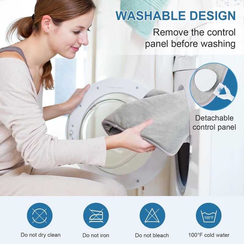 Nalezuns Elektromos Melegítőpárna Hátra, Vállra és Nyakra - 6 Hőfokozat, Időzítő, Mosható Flanell, Dupla Fűtés, 138x42 cm
