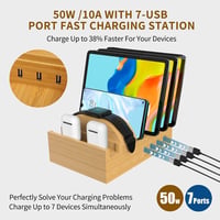 Alltripal Bamboo Töltőállomás 7 Portos USB Gyorstöltő - Többeszközös Telefontöltő Állvány iPhone, Samsung, Huawei Készülékekhez 2