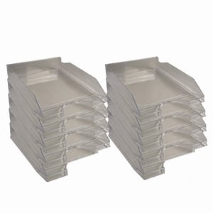 Tavă pentru documente Exacompta ECOTRAY 12327D A4+, 34x25x6,5 cm, gri transparent, organizator de birou suprapozabil, set de 8 bucăți