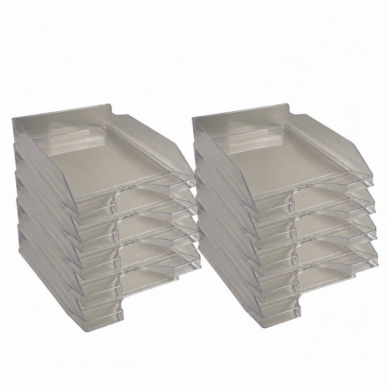 Exacompta ECOTRAY 12327D A4+ ladica za spise, 34x25x6,5 cm, prozirno siva, uredska ladica koja se može slagati jedna na drugu, set od 8 komada